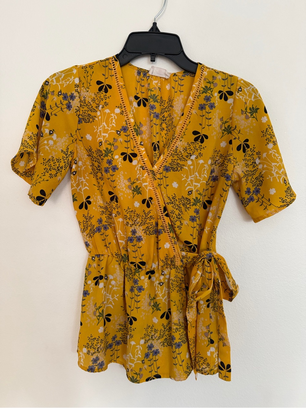 Sienna Sky - XS - Mustard Yellow Floral Wrap Blouse